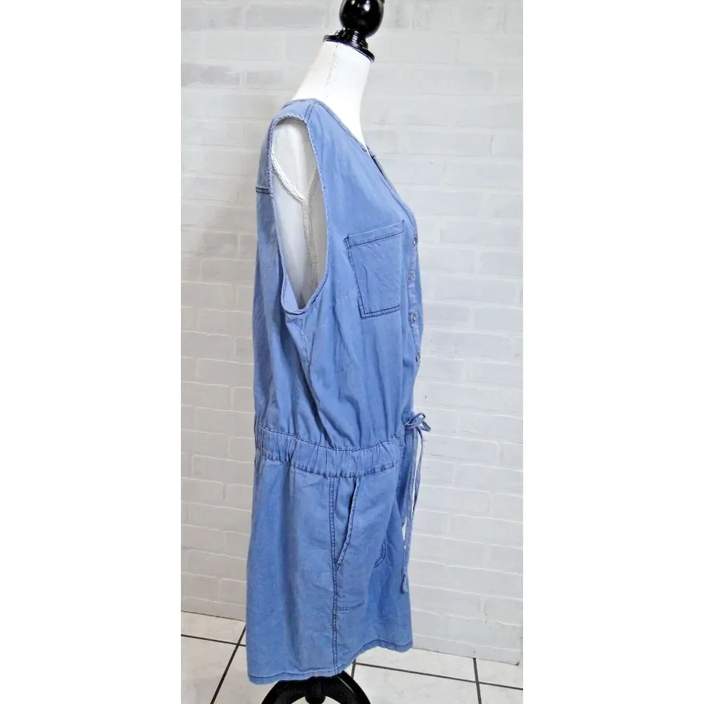 TORRID Size 3 Denim Shorts Romper Sleeveless Drawstring Elastic Waist Pockets - Picture 4 of 5